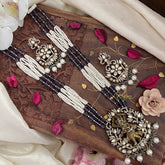 Trendy Multilayer Victorian Diamond Krishna Pendant Haram-Purple-VV1498